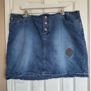 Distressed Denim Button-Up Skirt